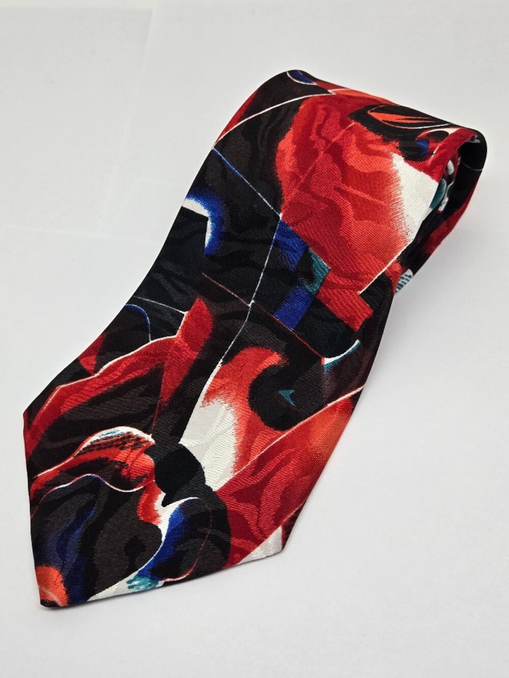 Veronica, High Quality Multicolored Abstract Silk Tie, Red Black, Blue, Green